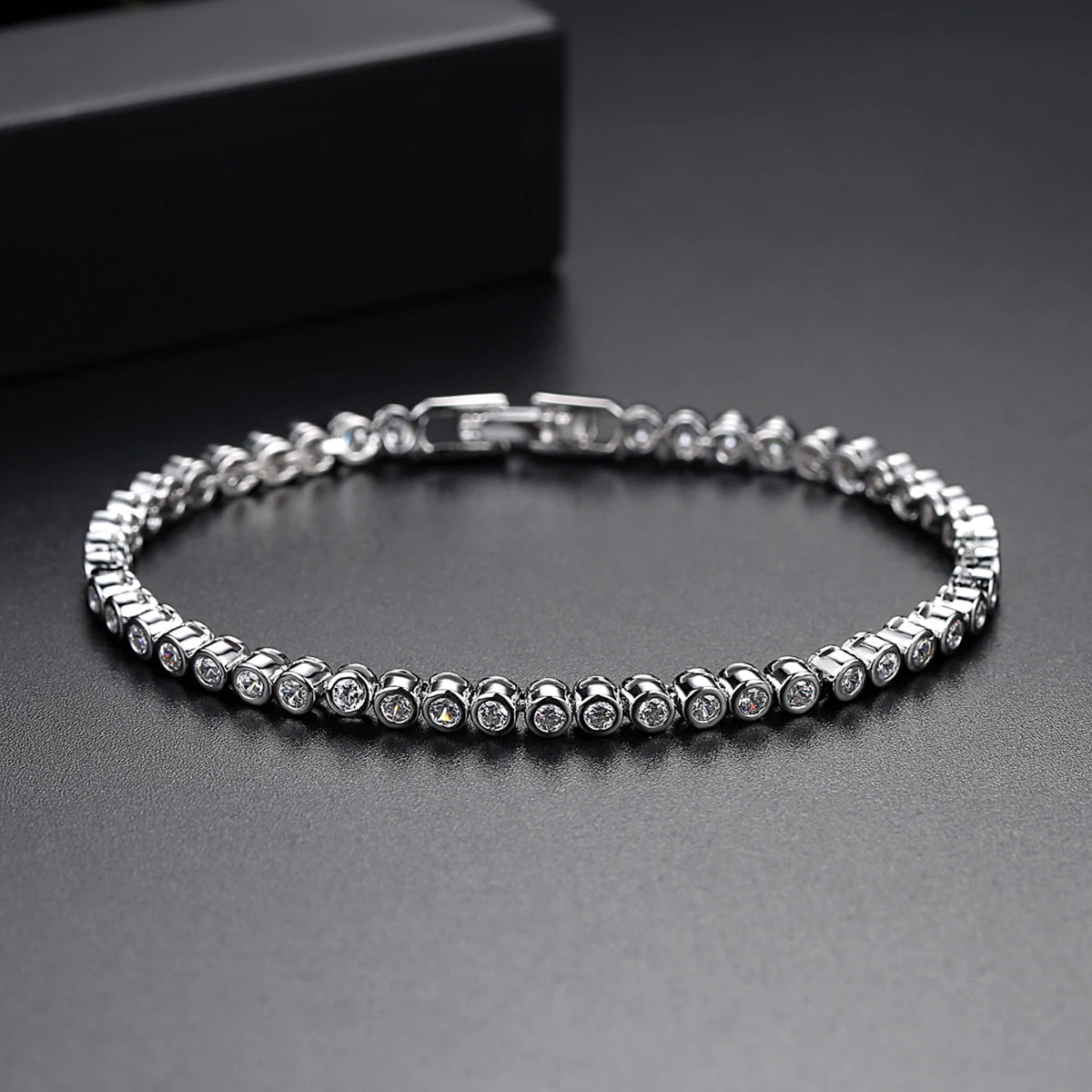 LUOTEEMI Brand Tennis Bracelet with Round Clear CZ Beads for Women and Men