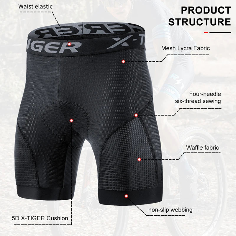 X-TIGER Men's 5D Padded Cycling Shorts with Anti-Slip Grips