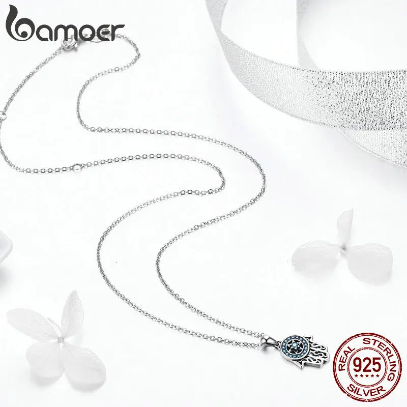 BAMOER 925 Silver Hamsa Pendant Necklace
