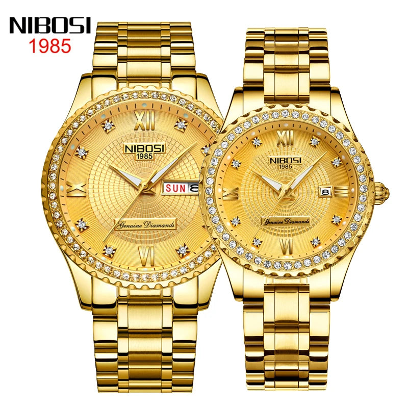 NIBOSI Couple's Luxury Stainless Steel Quartz Watch - 2315+2357