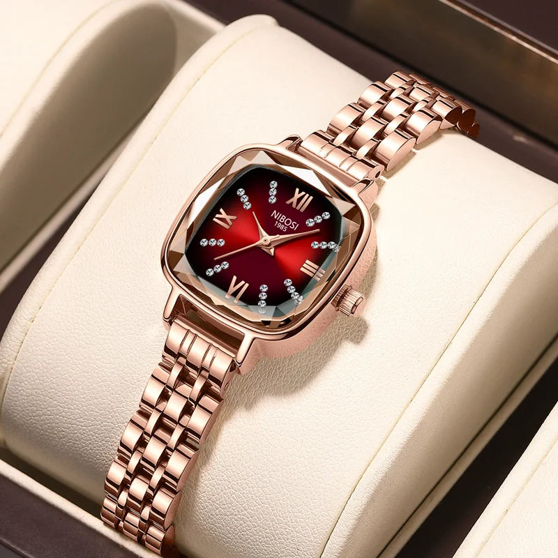 NIBOSI Women's Luxury Square Diamond Watch - 2535