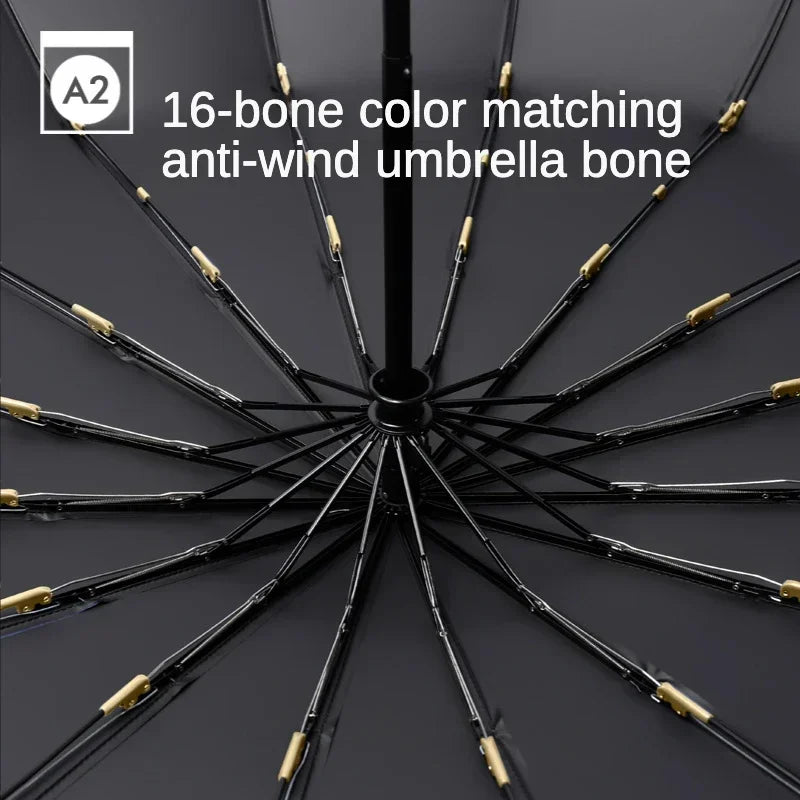 Reinforced Windproof Strong 16K Automatic Folding Umbrella for Men, 16/32/48 Bone, Sunshade Wind and Water Resistant Umbrellas