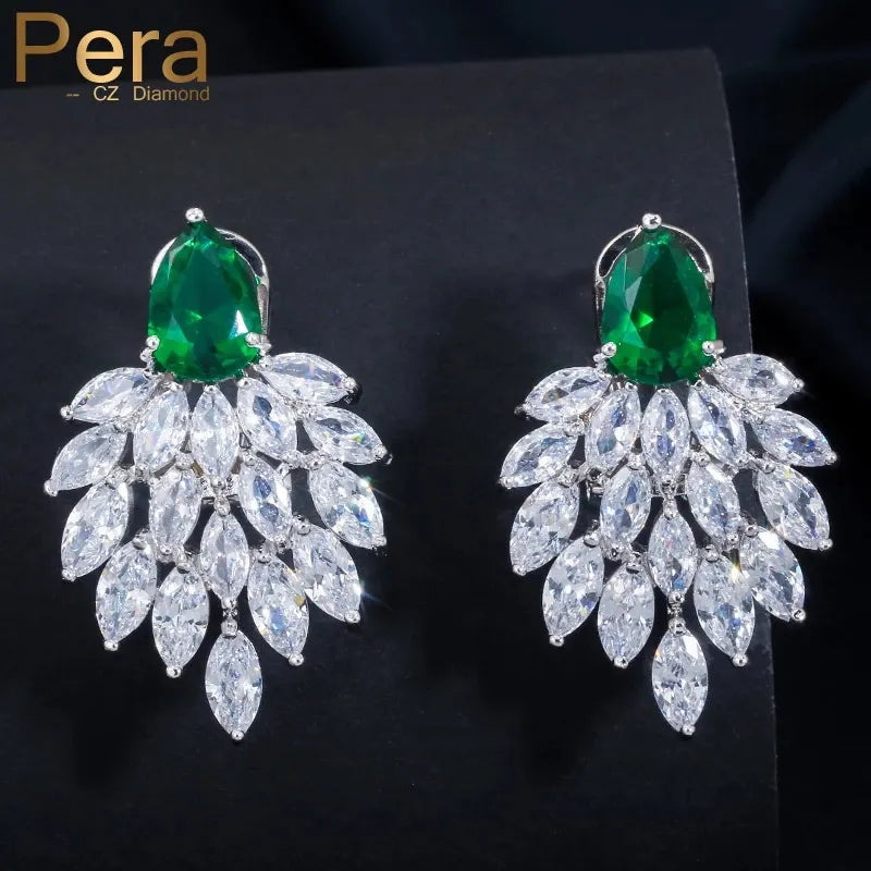 Pera High Quality Handmade Vintage Women Party Jewerly Bohemian Style Big Green Stone Drop Earrings With Cubic Zirconia E053