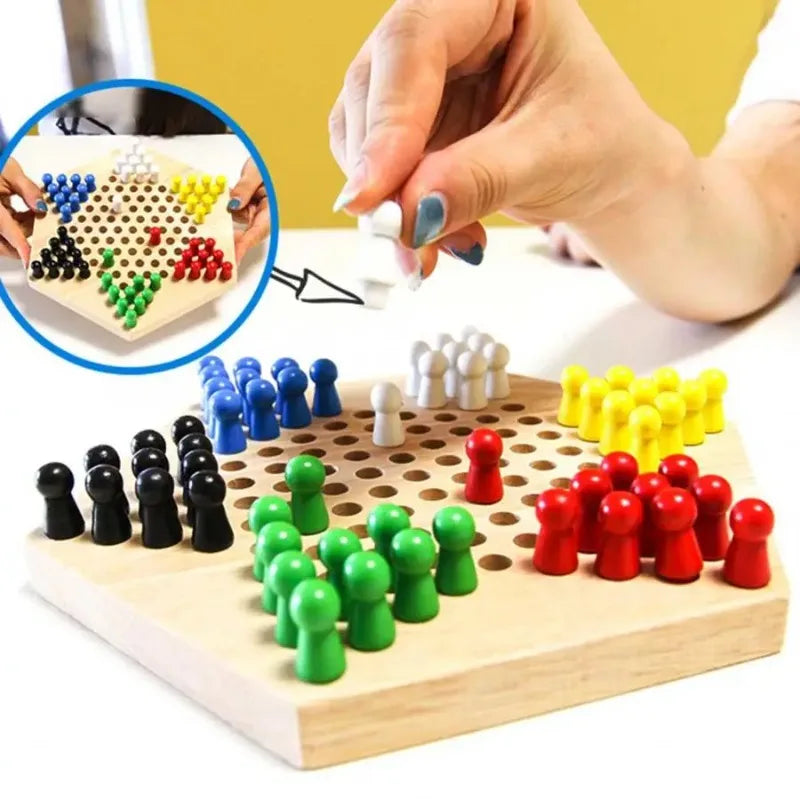 Chinese Checkers Set Wooden Educational Board Kids Classic Checkers Set Strategy  Board Set Kid Family Toy Chess board game Gift