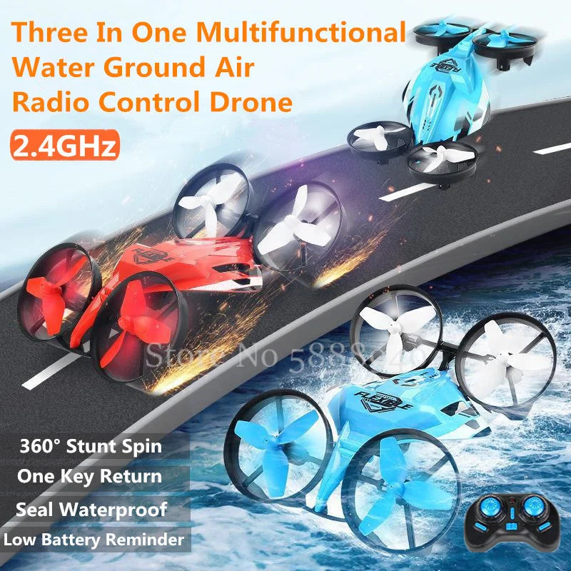 3-in-1 RC Drone for Water, Ground, and Air Stunts