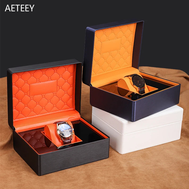 PU Leather Watch Packaging Case with Brushed Metal Effect