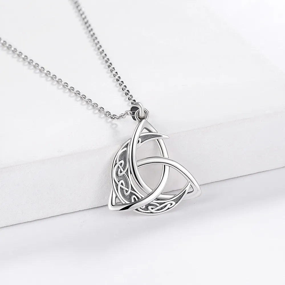 Irish Celtic Knot Moon Pendant Necklace, 925 Sterling Silver