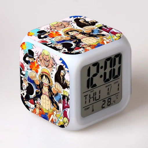 One Piece LED Luminous Alarm Clock Anime Figure Luffy Zoro Night Light Digital Alarm Clocks Table Lamp Home Decor Kids Toy Gifts