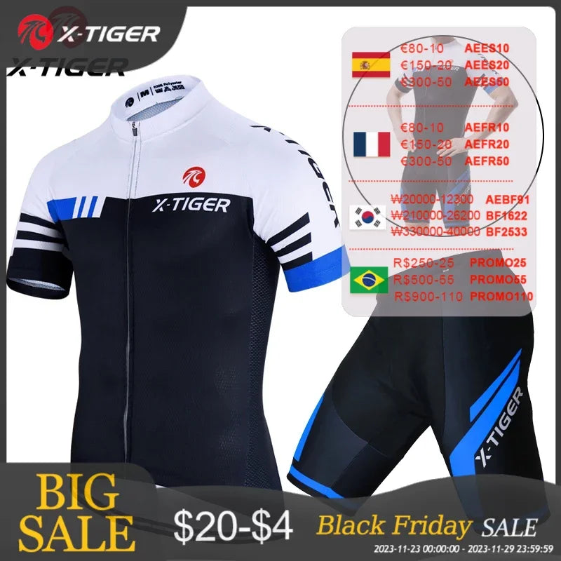 X-TIGER Cycling Jersey Set Men's Cycling Set Summer Outdoor Sport Bicycle Wear Clothing Breathable Bike Clothes MTB Cycling Suit