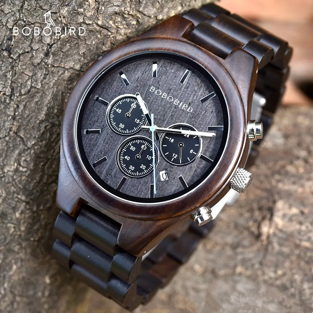 BOBO BIRD Ebony Wood Men's Casual Wristwatch: Stylish Timepiece - Relogio Masculino