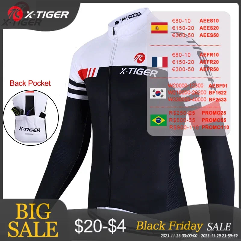 X-TIGER Bicycle Jerseys Men Cycling Long Sleeves Autumn Breathable MTB Racing Bike Shirt Spring Quick-Dry Cycling Jerseys