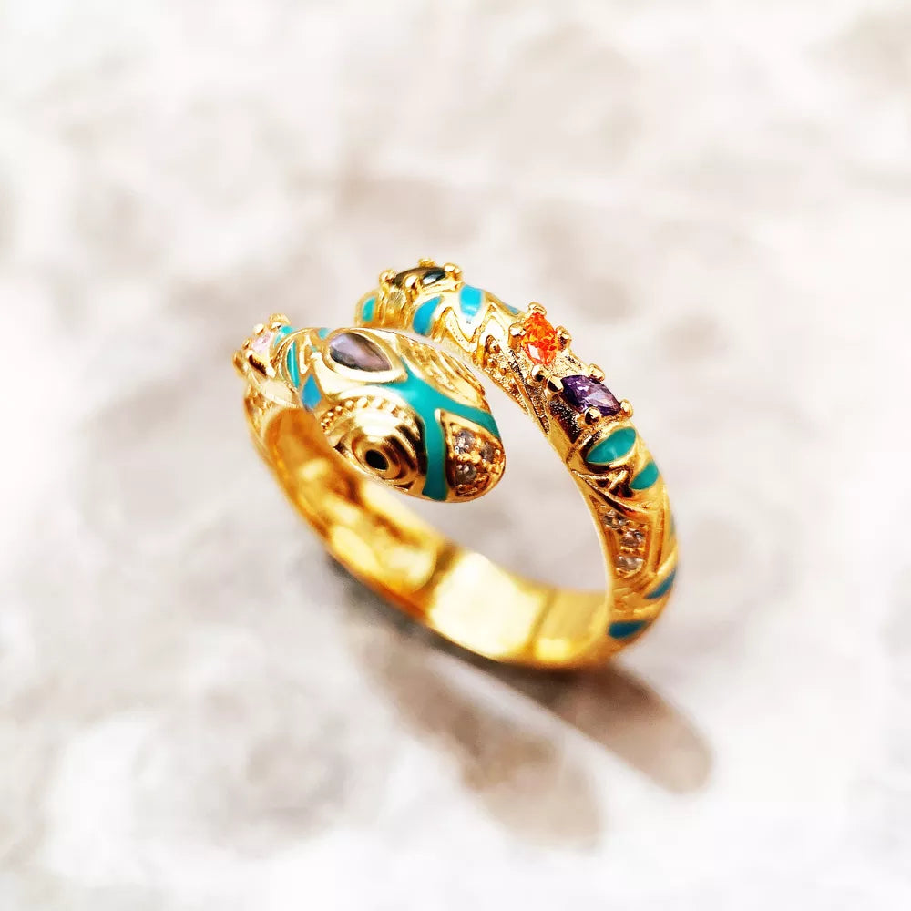 Golden Magical Snake Ring Europe Fashion Classic Jewerly For Women Gift In 925 Sterling Silver
