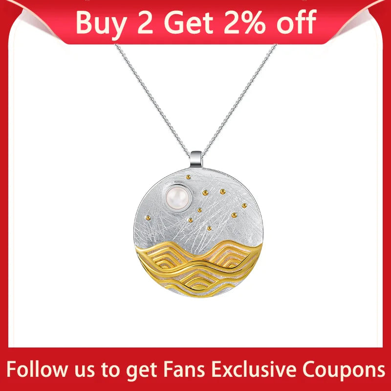 Lotus Fun 925 Silver Natural Shell Moonlight Pendant