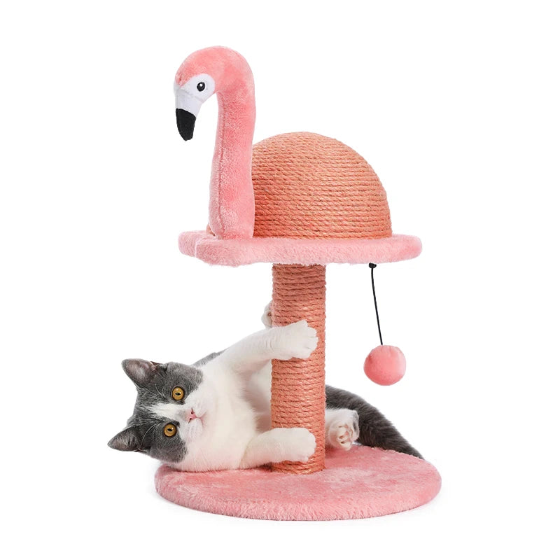 Animal Shaped Cat Scratching Post Flamingos Cute Cat Tree Tower with Sisal Rope for Indoor Cats House Furnitures Climbing Frame