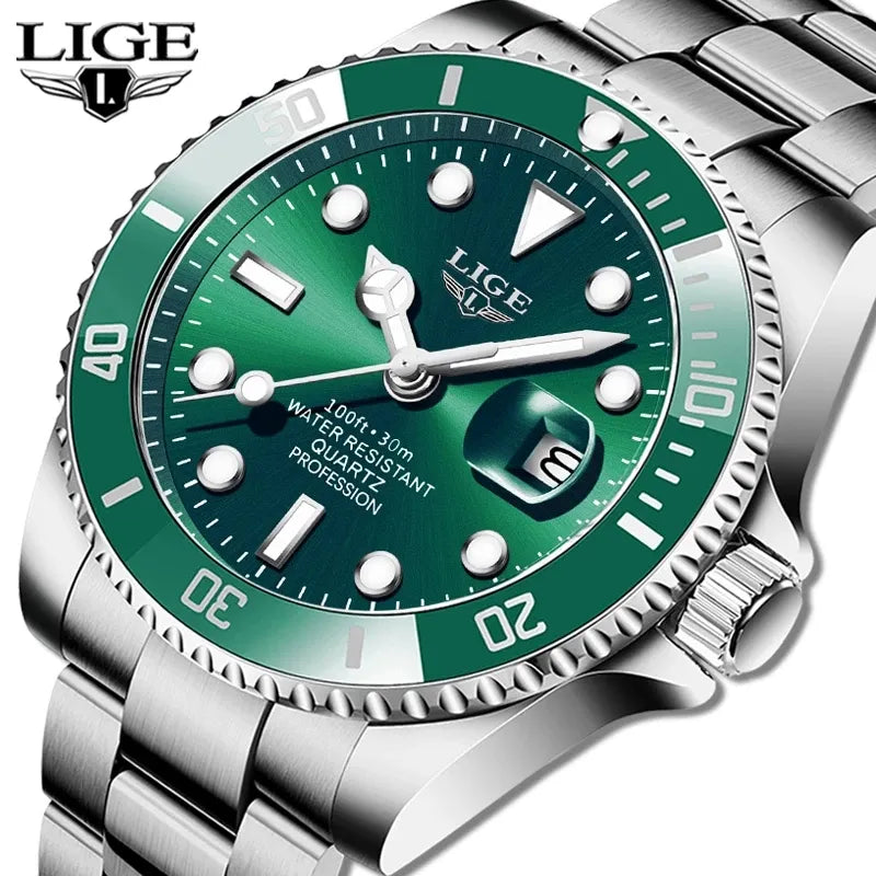 LIGE Men's Fashion Diver Watch: 30ATM Waterproof, Date, Quartz