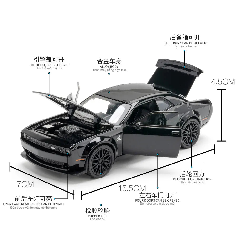 1:32 Dodge Challenger Hellcat Redeye Alloy Muscle Car Model Sound and Light Children's Toy Collectibles Birthday gift