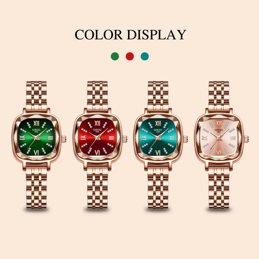 NIBOSI Women's Luxury Square Diamond Watch - 2535