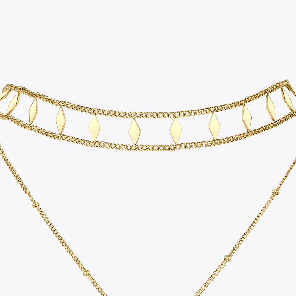 ENFASHION Rhombus Sun Double Chain Choker Necklace Women Gold Color Stainless Steel Necklaces Fashion Jewellery Collier P203136
