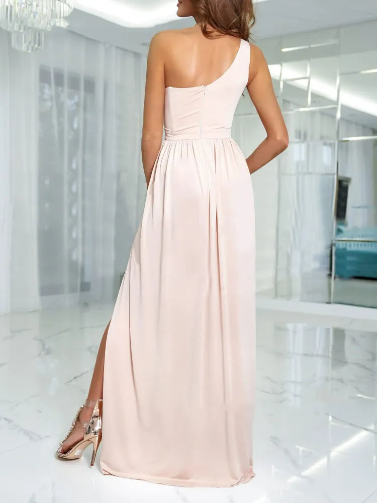 Women's Elegant One-Shoulder Maxi Dress: Sleeveless, Backless