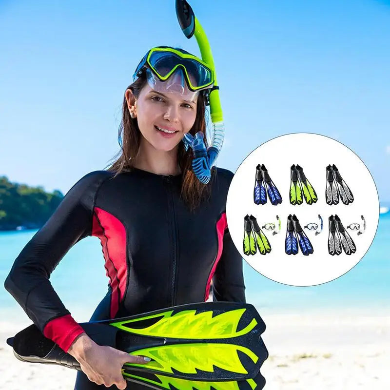 Fins For Diving Set Long Flippers Good Rebound Flexible With Adjustable Head Strap Diving Set Anti Slip Snorkeling Set With