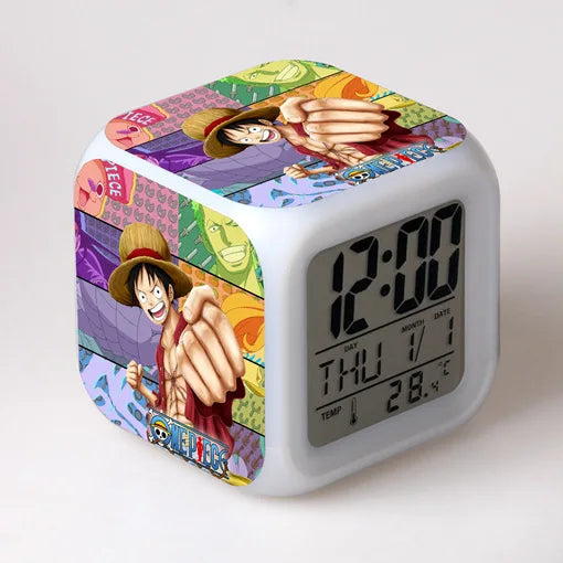 One Piece LED Luminous Alarm Clock Anime Figure Luffy Zoro Night Light Digital Alarm Clocks Table Lamp Home Decor Kids Toy Gifts