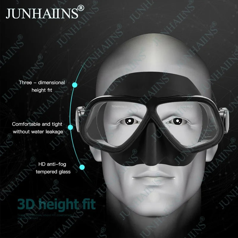 JUNHAINS Free Diving Mask Low-Capacity Aluminum Alloy Glasses Frame Wet Breathing Tube Snorkel Set For free diving, snorkeling