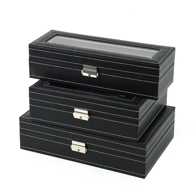 PU Leather Watch Storage Boxes with Multiple Grids