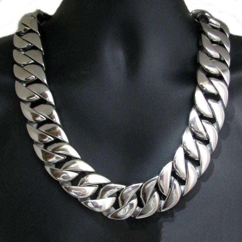 32mm Wide Gold Silver 316L Stainless Steel Cuban Link Necklace
