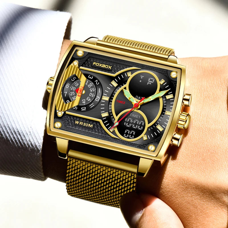 LIGE Men's Luxury Gold Quartz Sports Watch