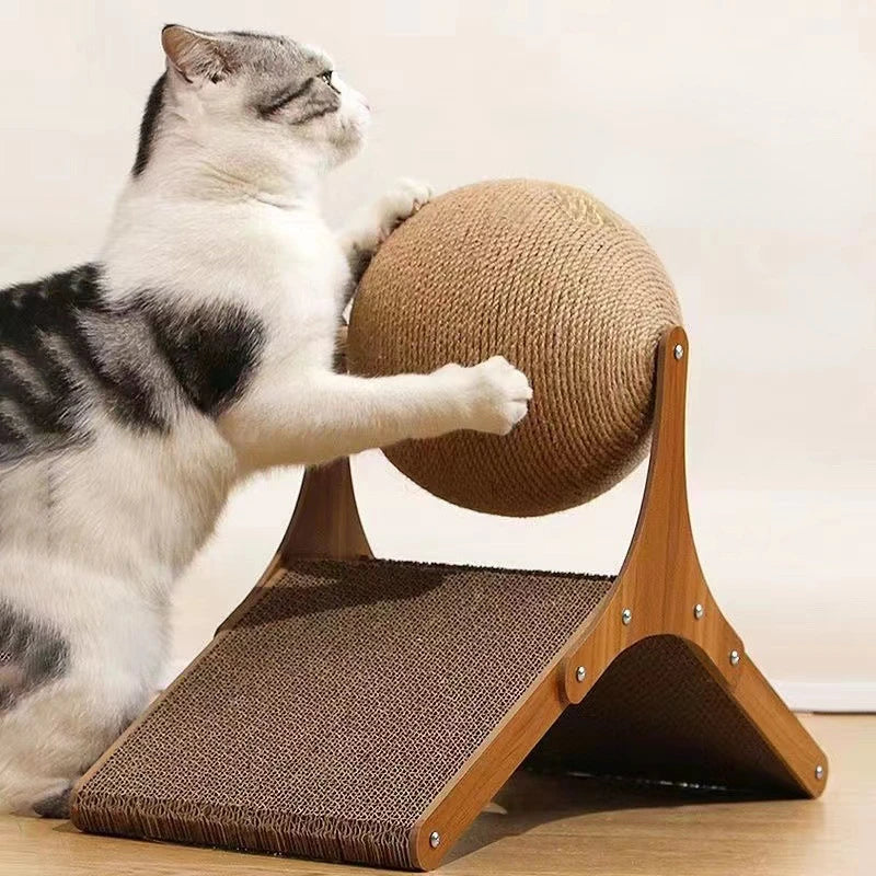 Cat Grabbing Board Wooden Cat Climbing Frame Vertical Scratch Resistant Cat Toy Rotating Sisal Rope Cat Grabbing Ball Cat Tower