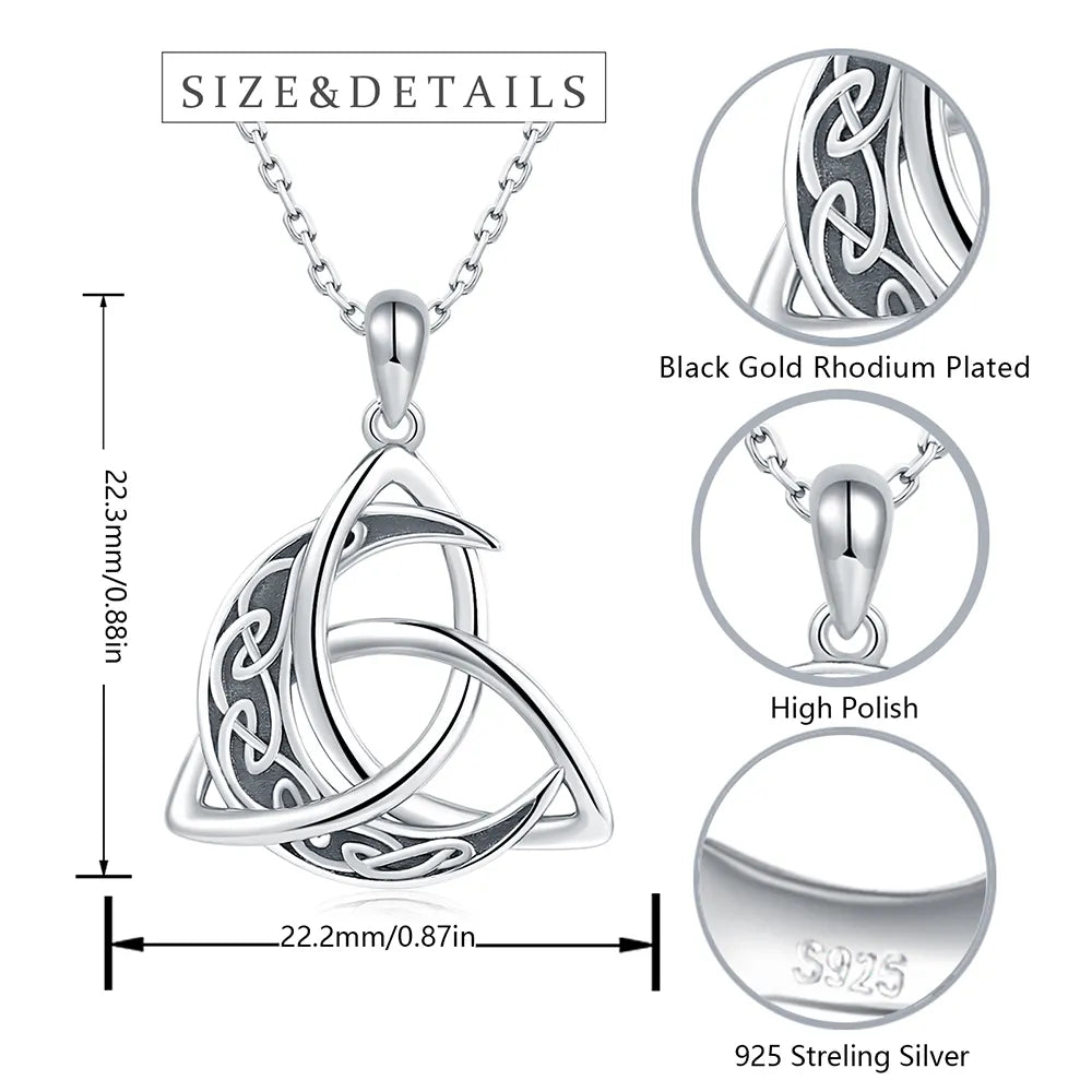 Irish Celtic Knot Moon Pendant Necklace, 925 Sterling Silver