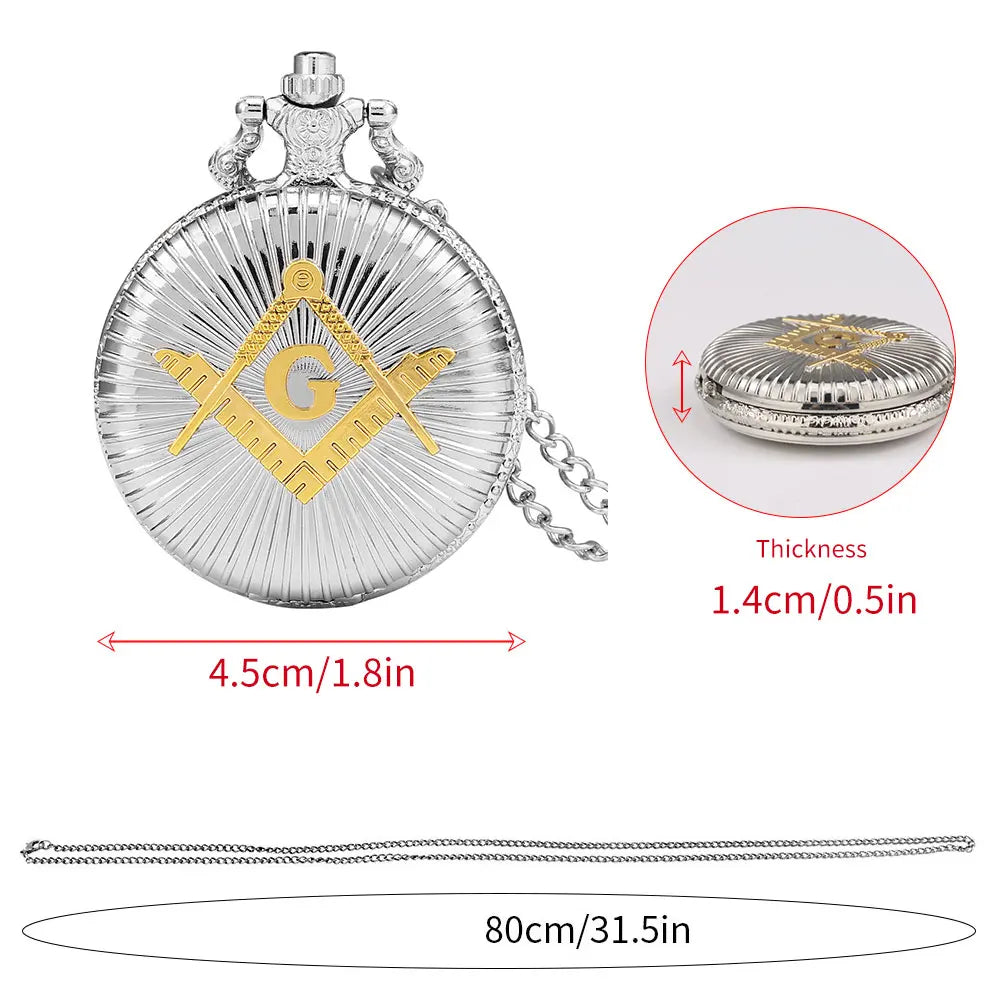 Masonic Freemasonry Theme Alloy Pocket Watch with Chain -  P1032