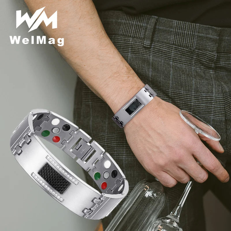 WelMag Crystal Magnetic Titanium Bracelet for Men