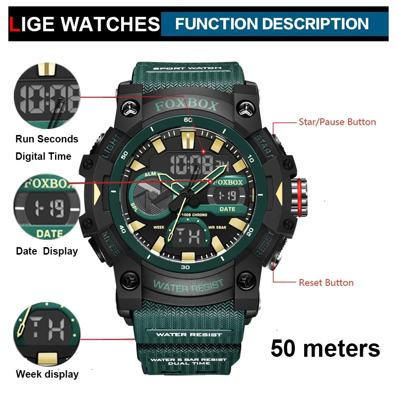 LIGE Men's Military Sport Chronograph Watch