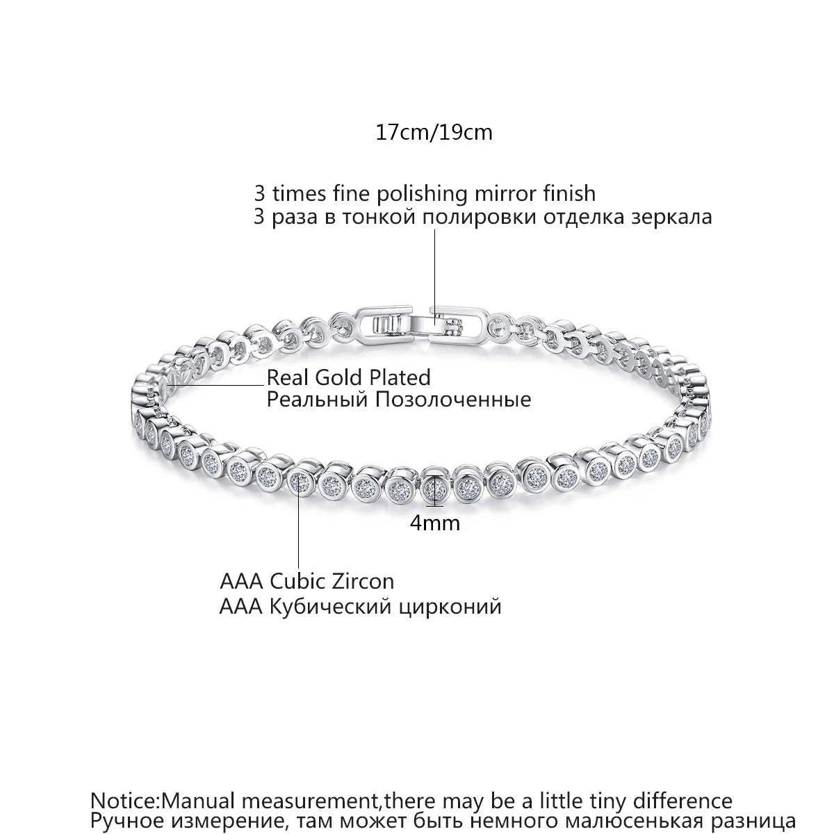 LUOTEEMI Brand Tennis Bracelet with Round Clear CZ Beads for Women and Men