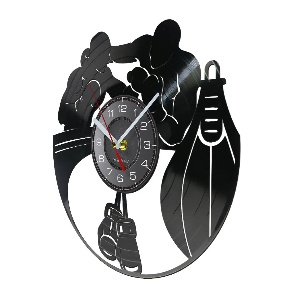 Boxing Home Decor Wall Clock Boxing Gloves Punching Bag Infighters Vinyl Record Wall Clock Fighting Sports Boxers Scrappers Gift