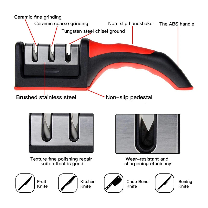 Handheld 3-Stage Knife Sharpener with Non-Slip Base