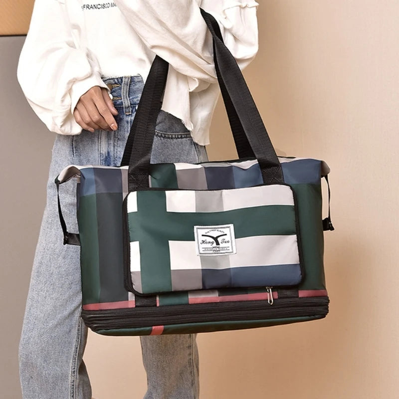 Large Capacity Folding Travel Shoulder bag Lightweight Waterproof Foldable Handbag Wet/Dry Separation Travel Bag Men Gym Bag