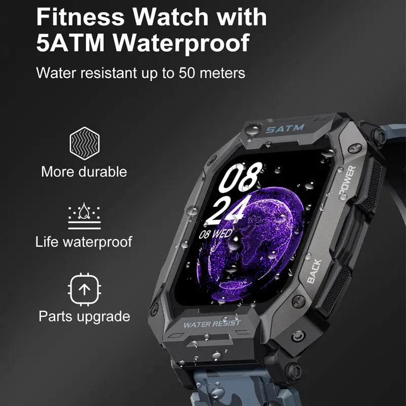 LIGE Men's Bluetooth Smartwatch: Full Touch Screen, 5ATM Waterproof