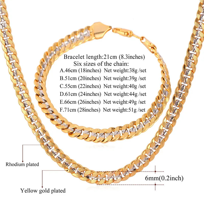 U7 Brand Bracelet Necklace Set for Man Mix & Match Gold Color Hip Hop Chunky Thick Cuban Link Chain Jewelry Set For Men