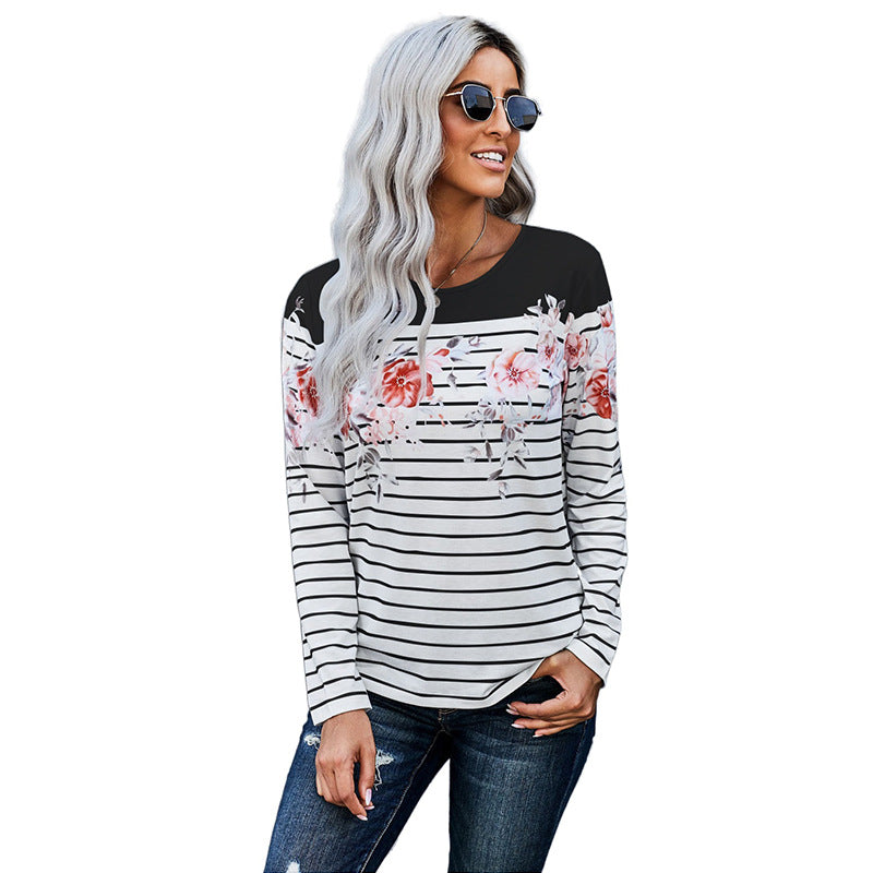 Women's Casual Jacket With Striped Round Neck And Pocket Decoration