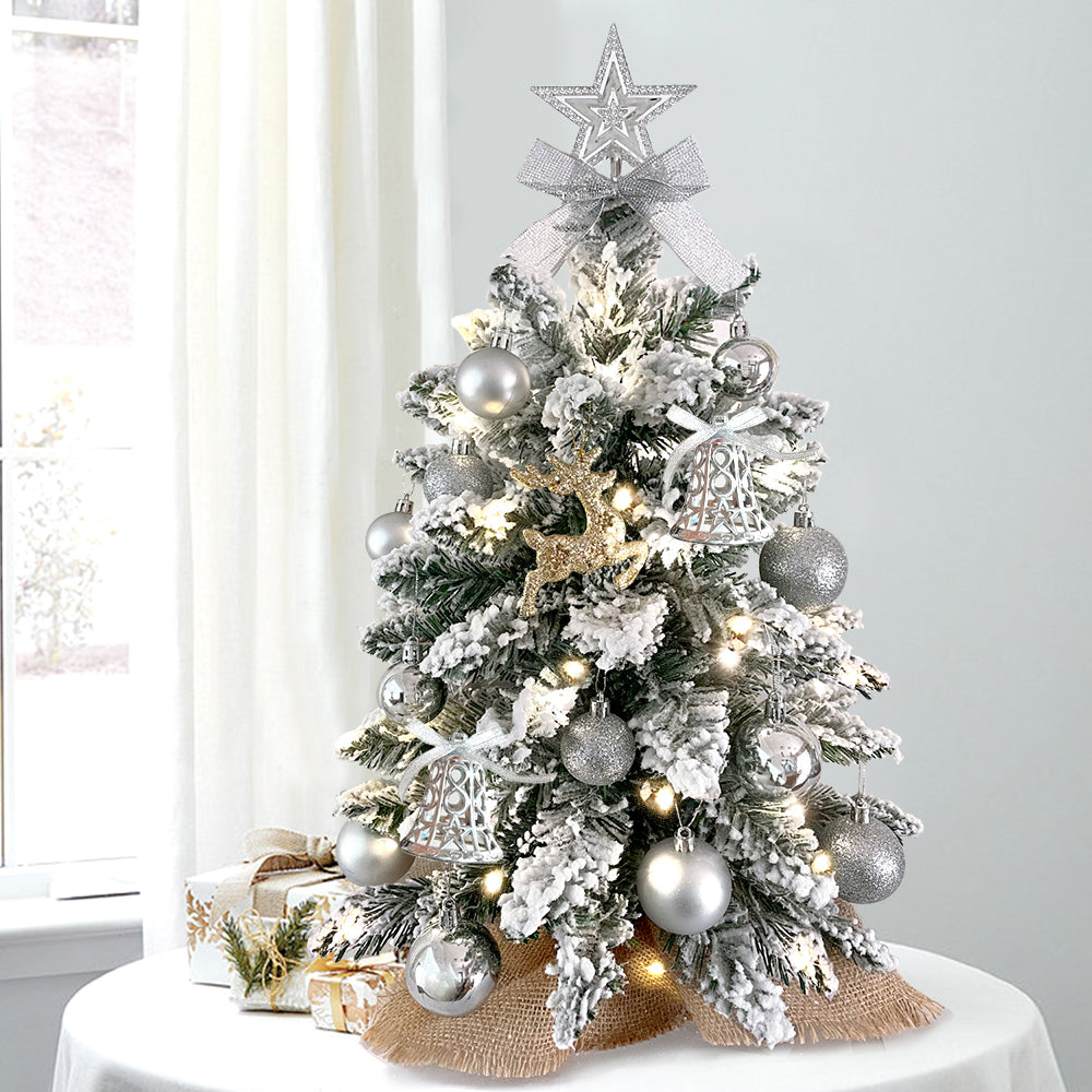 2ft Mini Artificial Christmas Tree with Lights and Flocked Snow