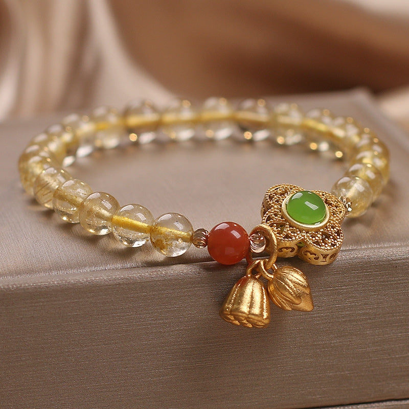 Ethnic Style Two-piece Flower Pendant Natural Citrine Bracelet For Women