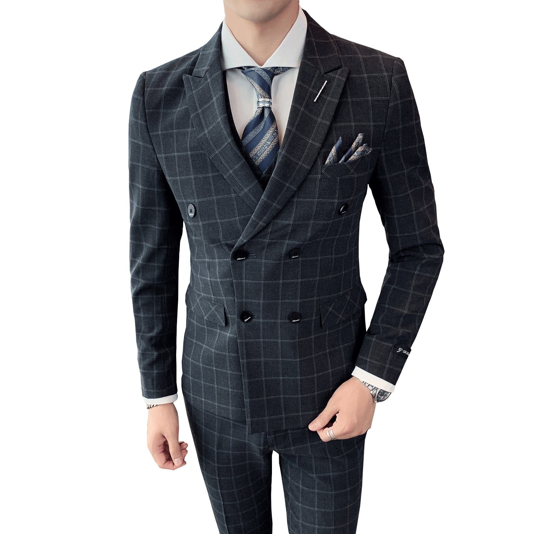 Men's Casual Business Suit Three-piece Slim-fit Officiating Ceremony