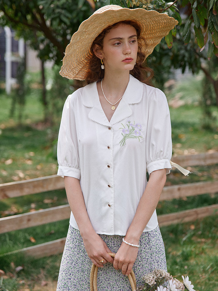 new-womens-french-retro-color-embroidered-modal-shirt