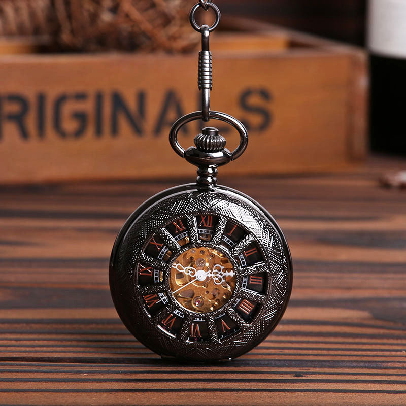 Nostalgic Hollow Wheel Shape Roman Digital Mechanical Pocket Watch