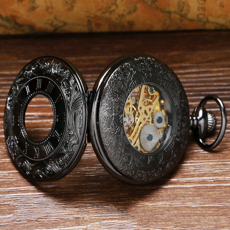 Retro Double Display Roman Literal Mechanical Pocket Watch