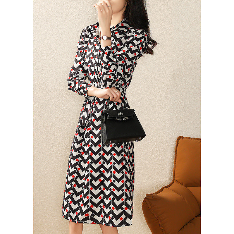 Printed Long Sleeve Dress Women's Waist