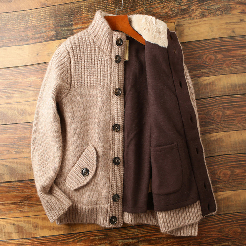 Men's High-end Stand-up Collar Wool Thickened Knitted Cardigan