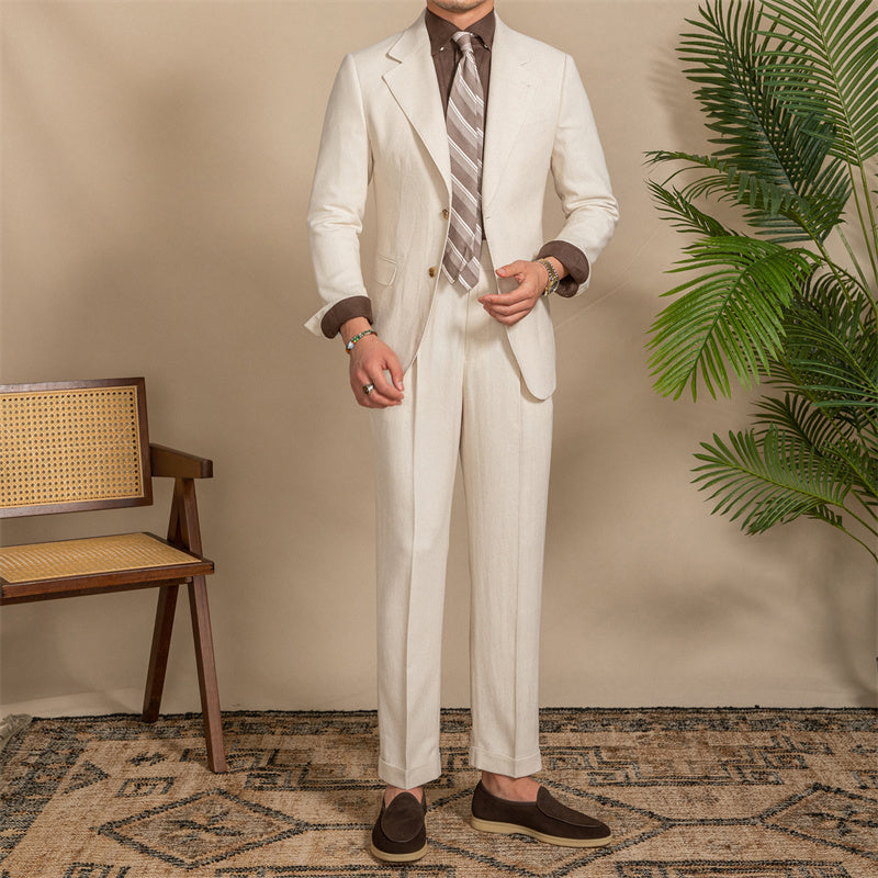 Hemp Texture Half Lined Slim Fit Men's Suit